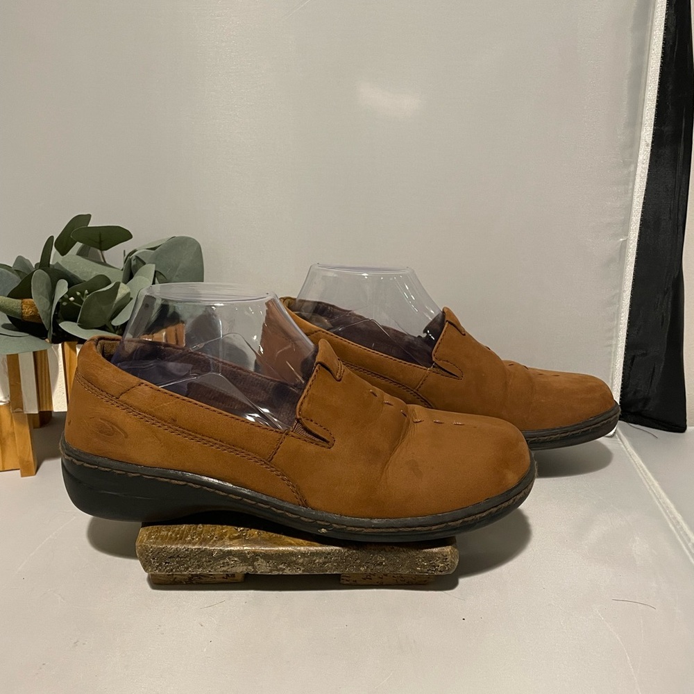 Dr. Scholls Women Shoes Dana Nubuk Leather Cognac Double Air Pillo Slip On Sz 8